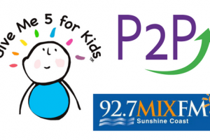 Give me 5 for kids, P2P and 92.7 Mix Fm logos